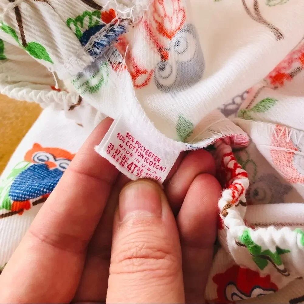 Vintage Owl Pattern Kid's 4T Pants Pajama Bottoms Colorful 70s 80s Cute Unisex